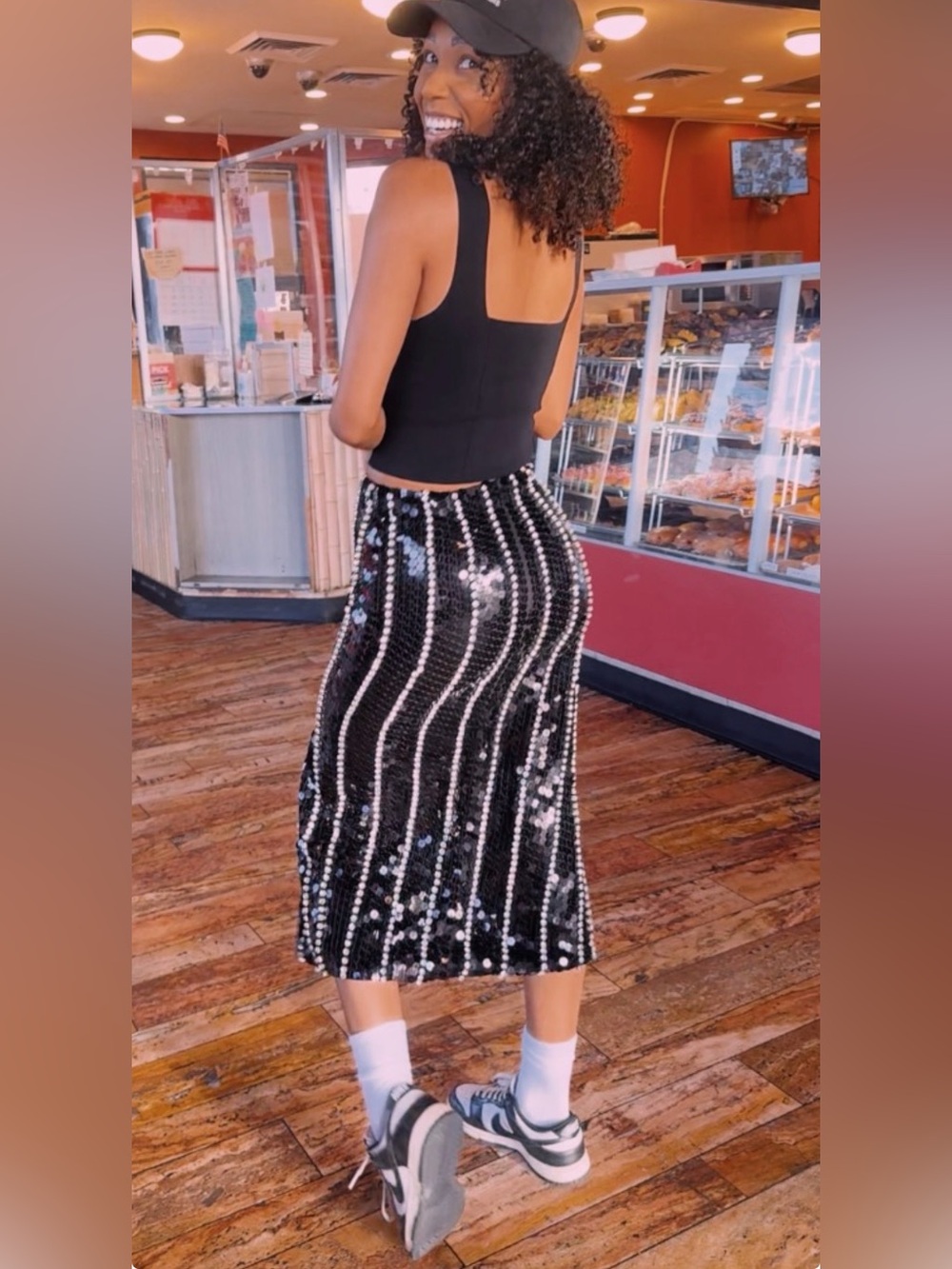 Top Shop Sequin Diamante Stripe Skirt